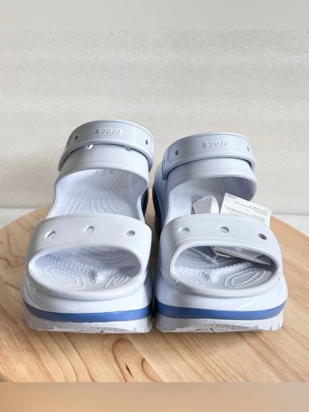 CROCS UNISEX White Platform Dual-Strap Slide Sandals with Blue Trim Size M8 W10